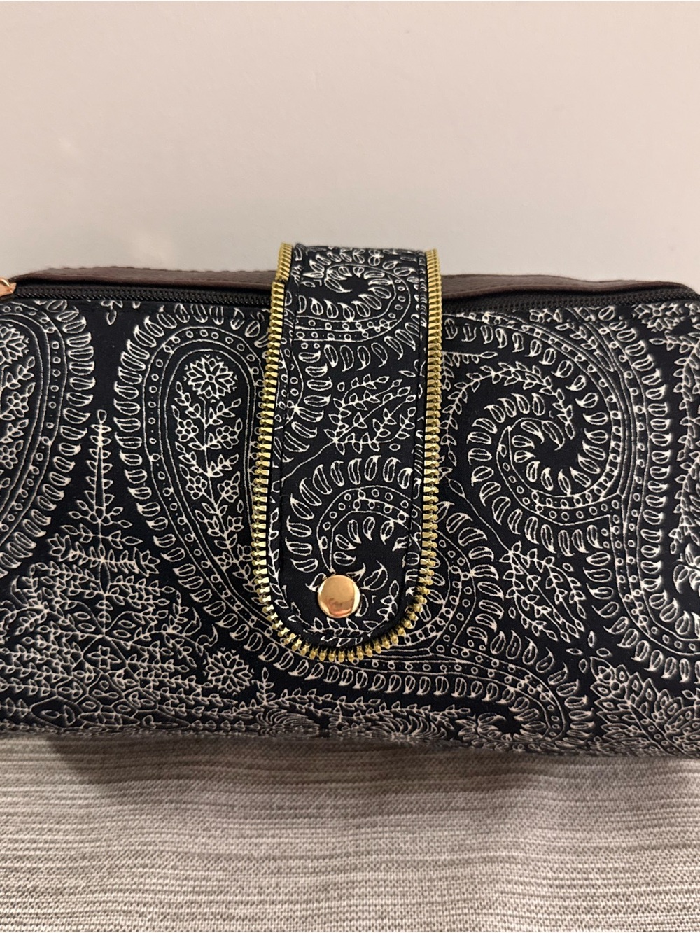 Black Paisley Snap-Closure Wallet with Gold Trim